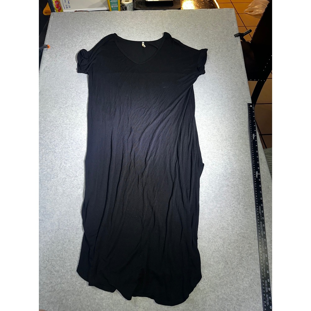 Trend Shop Womens Black V-Neck Short Sleeve High Slit Maxi Dress Size L